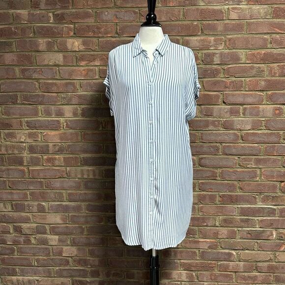 Thread & Supply Blue & White Stripe Button Front Dress Size Large - Picture 2 of 7
